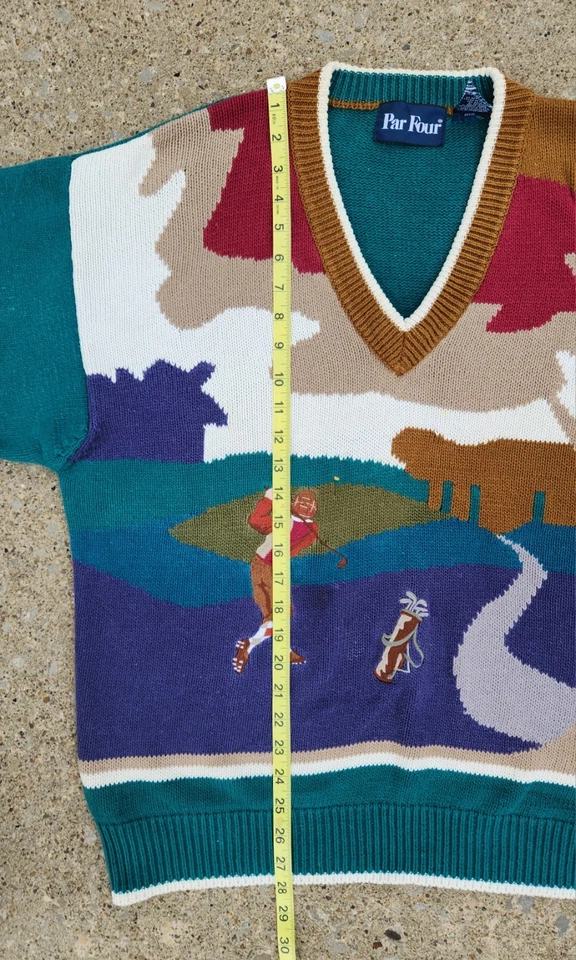 Suéter de Golf Vintage Par Cuatro Para Hombres GRANDE Años 90 Tejido Preppy Pullover Cuello en V Foto 4 de 4