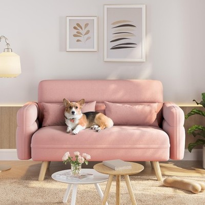 46'' Small Fabric Sofa Loveseat Mid Century 2 Seater Couch with Lumbar Pillows