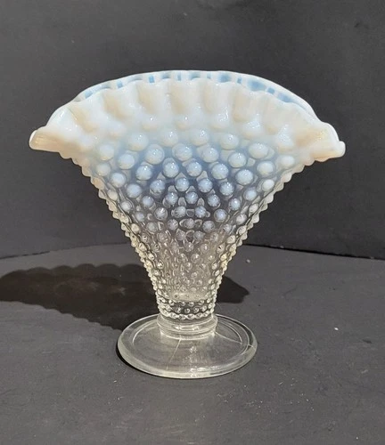 Vintage Fenton French Opalescent Glass Hobnail Small Fan Vase
