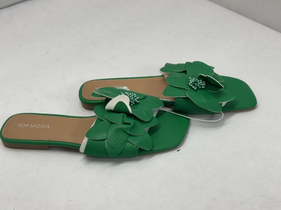 Top Moda Zapatos Mujer Talla 8 Verde Floral Slide Sandalias 3D Flor Adornada PU Foto 3 de 4