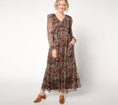 Me by Jennie Garth Regular Misty Woven Maxi Dress Espresso L New