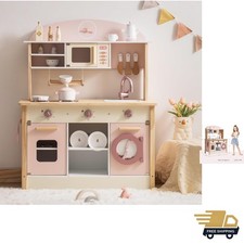 Wooden Play Kitchen Set, Pretend Play Kitchen Set for Kids with Realistic Des...
