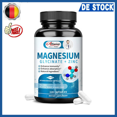 60 Magnesium-Glycinat+Zink Kapseln unterstützen Stimmung und Gehirngesundheit.