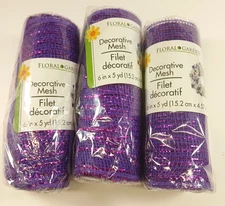 Decorative Mesh Floral Garden Lot of 3 Purple with Purple Stripes