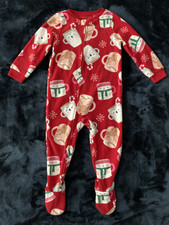 Carter's one piece footed red fleece Christmas sleeper with Holiday mugs 2T