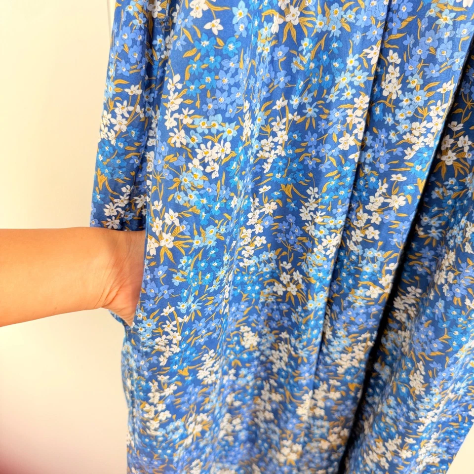 J. Maxi Vestido Crew Azul Floral Tela Liberty Cuello Calado Manga Abullonada Talla M Foto 4 de 4