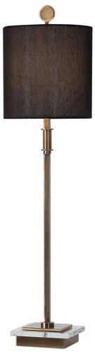 Modern Buffet Table Lamp 33 3/4" Tall Brass Black Linen Drum Shade for Bedroom - Picture 2 of 6