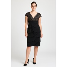 London Times Lace Tiered Ruffle Cocktail Dress 6 Women Lace Combo Bodycon