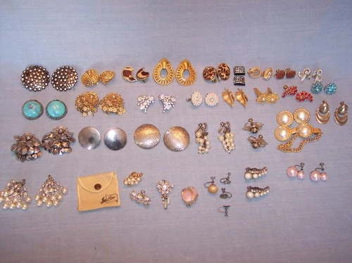 Vintage OLD Costume Jewelry Lot – 27 pair Earrings + singles Coro Japan