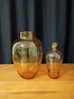 Blenko Topaz Amber Glass Vase Small Amber Frosted Spout Bubble Based Bottle