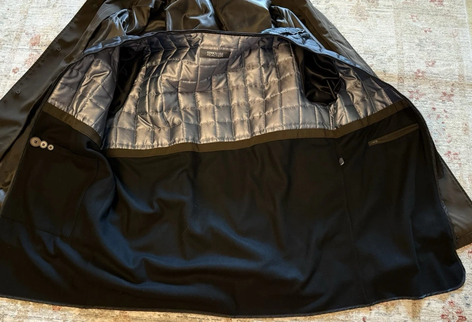 KENNETH COLE REACTION Brown Trench Coat Removable Warm Wool Liner Mens XL EUC - Image 3 of 4