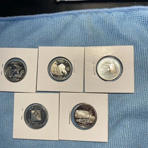 2008 PROOF FIVE Silver Quarters NICE!