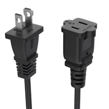 3FT 2-Prong Extension Cord 2-Outlets NEMA 1-15P to 1-15R Black
