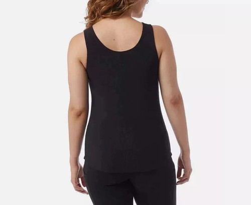 32 Degrees Cool Women's Soft Ribbed Fabric with Built-In-Bra Top Black Large - Picture 2 of 6