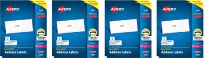 Avery (5260) Address Labels with Sure Feed for Laser Printers,1'' x 2-5/8''-4 Pack