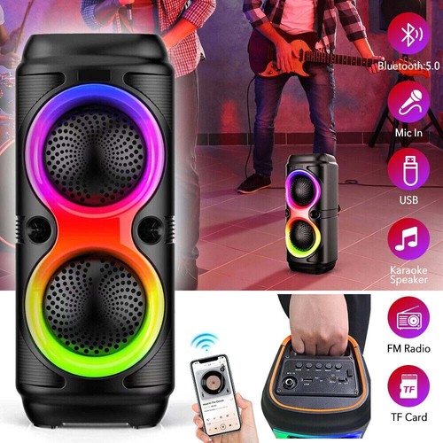 Bluetooth5 Lautsprecher RGB Subwoofer Musikbox Boombox LED mit Mikrofon Party ea - Bild 2 von 12
