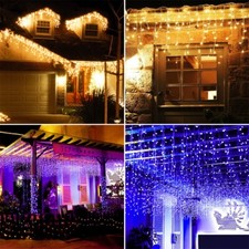 8 Modes 13ft LED String Curtain Icicle Fairy Light Outdoor For Wedding Party DIY