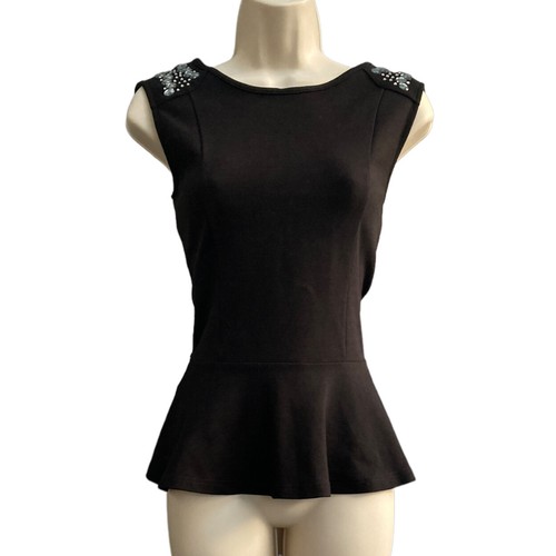 Black Top Size 10 Peplum Frill Ruffle Cocktail Party Crystal Glam Sparkle Classy - Bild 13 von 14