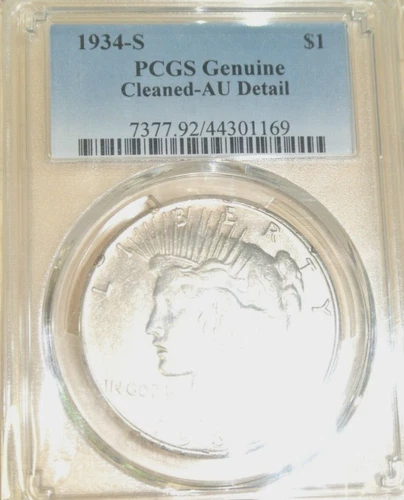 1934-S $1 Peace Silver Dollar PCGS AU DETAILS CLEANED