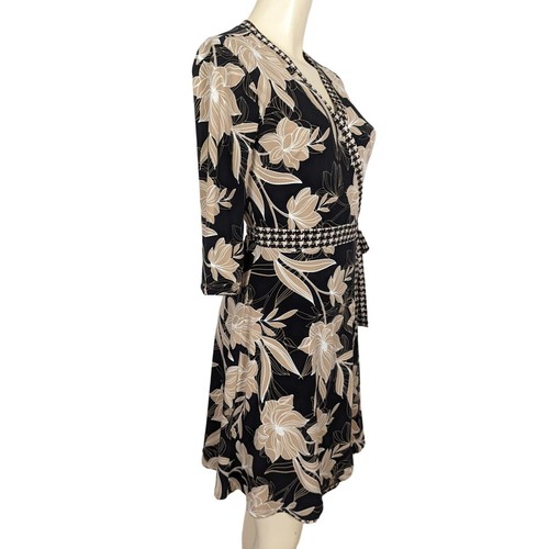 Ann Taylor Floral beige black geometric Reversible 3/4" sleeve Wrap dress sz S - Picture 6 of 15