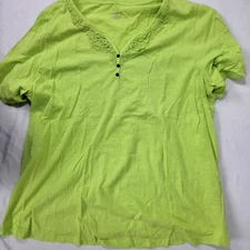 Catherine's Women's Green Short Sleeve Shirt Decorative Accent at Neck Size 1X