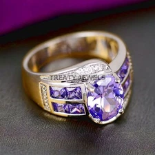 Amethyst Oval Cut With 925 Sterling Silver Gold Plated Ring For Men's #80