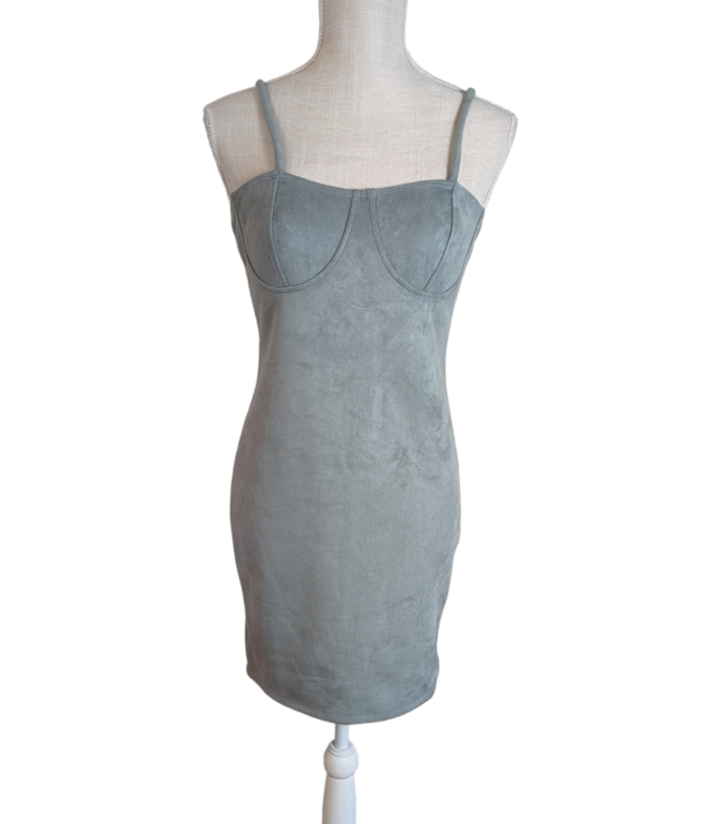 Popular Basics Steel Blue Balconette/Corset Bodice Microfiber Stretch Dress  Sz L