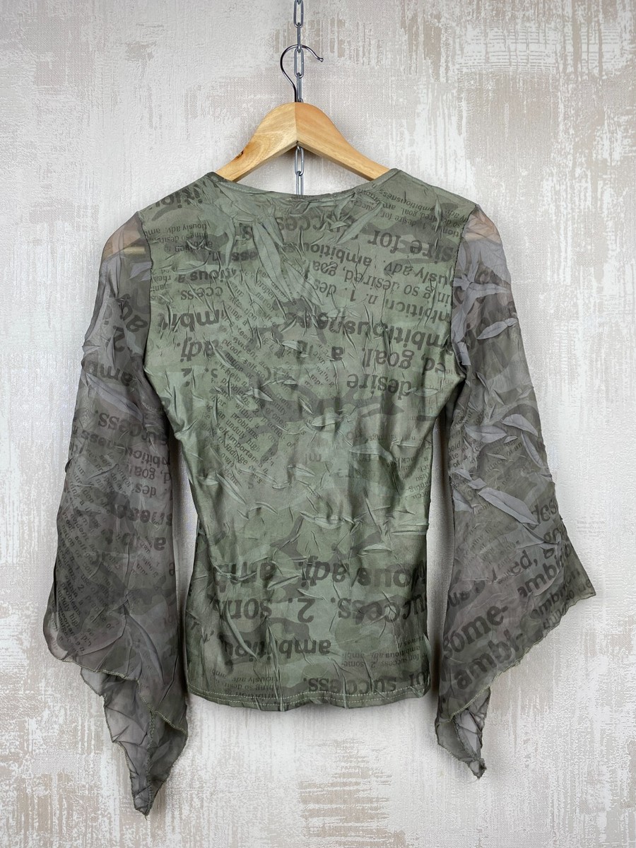 Xanaka Vintage Y2K Graphic Asymmetric Mesh Sleeve Women's