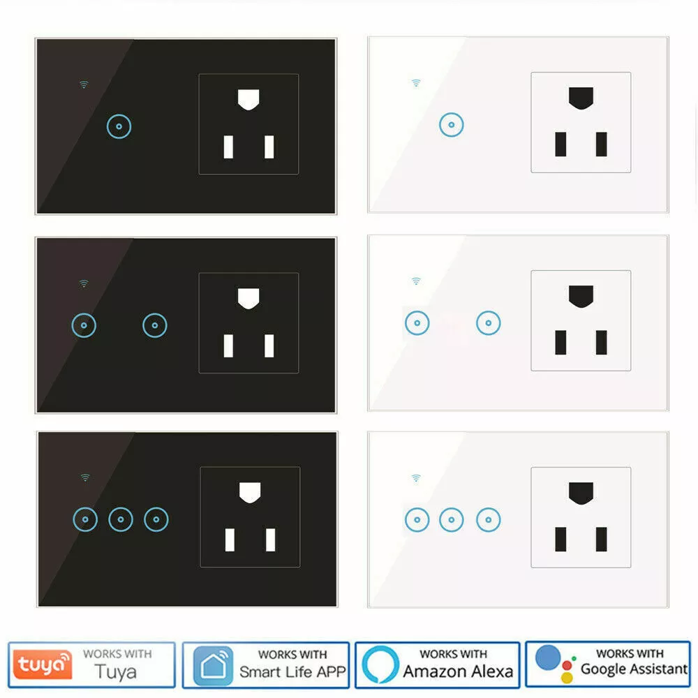 WiFi Smart Wall Light Switch Socket Outlet Combo for  Alexa Google  Home