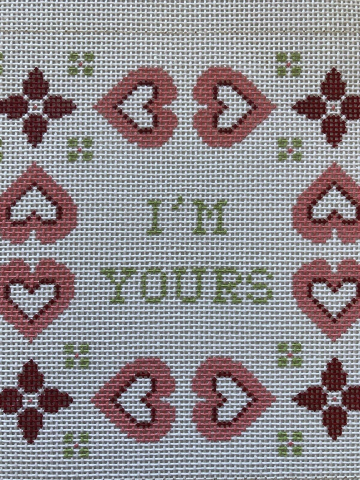 Vintage Panjo Handpainted Valentine Love I'm Yours Needlepoint Canvas 13 Cute! - Image 2 of 4