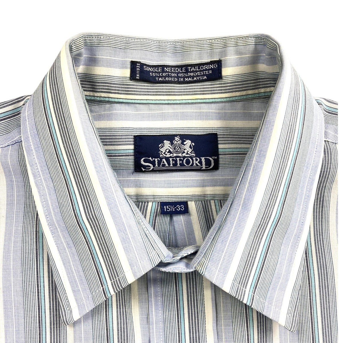 STAFFORD Single Needle Tailoring LS Dress Shirt Mens 15.5/33 Blue White  Stripe | eBay