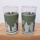 Set of Two (2) Wedgewood Green White Jeanette Jasperware Glasses Greek Goddess