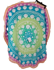 🌞 NEW Round Beach Towel NWT Narwhal Shells Star Fish 5' 60" Pool Girl's Justice