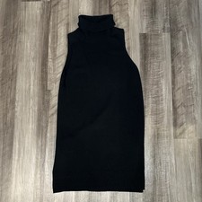Esley Black Sleeveless Turtleneck Split Hem Sweater Dress - Large