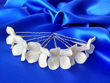 Wedding Bridal Hair Pins Set of 6 pins  -White Pink Hydrangea Cold porcelain 