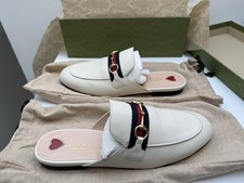 Gucci Princetown Horsebit White Leather Mules Shoes Size UK 6.5 