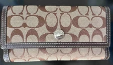 USED AUTHENTIC COACH HAMPTON KHAKI SIGNATURE SLIM ENVELOPE WALLET #42985