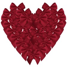 50 PCS 1.6 Inch Mini Burgundy Satin Ribbon Bows Appliques Craft