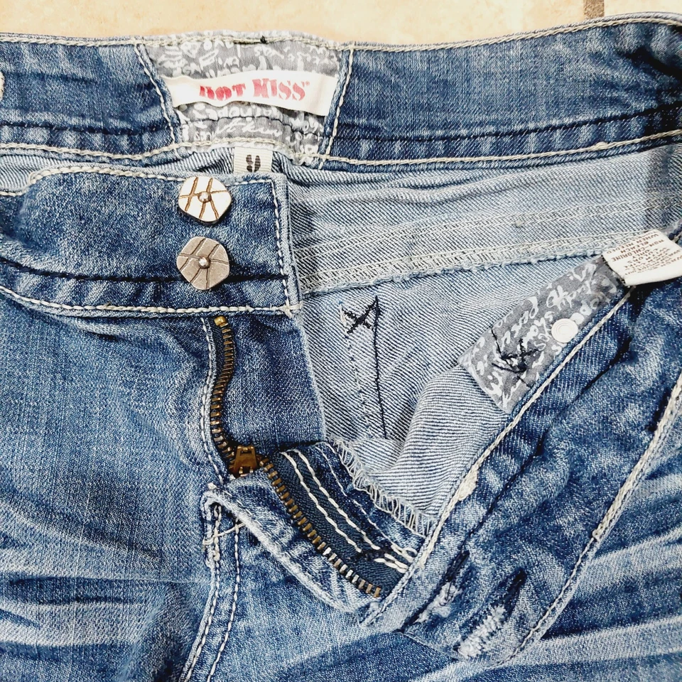 Pantalones Cortos Hot Kiss Cici Denim Encaje Corte Enveje Envejecido Azul Talla 9 31" Cintura Foto 3 de 4
