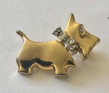 Vintage Scottish Terrier brooch,  gold tone with clear rhinestone