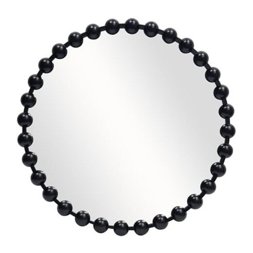 Round Black Mirror 28'', Spherical Frame Round Mirror for Living Room, Beaded