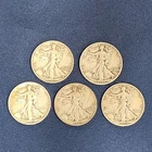 Walking Liberty Half Dollars 90% Silver, Lot of 5, 1940's, Lot 027