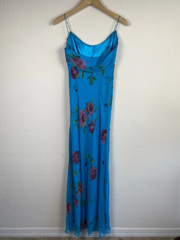 Vtg Lillie Rubin 6 Maxi Slip Dress Fairy Silk Beaded Thin Strap Floral Babydoll - Image 4 of 4
