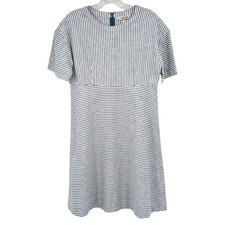 Linen Blend Summer Dress Size 2 Relaxed Blue White Stripe Coastal Beach Nautical