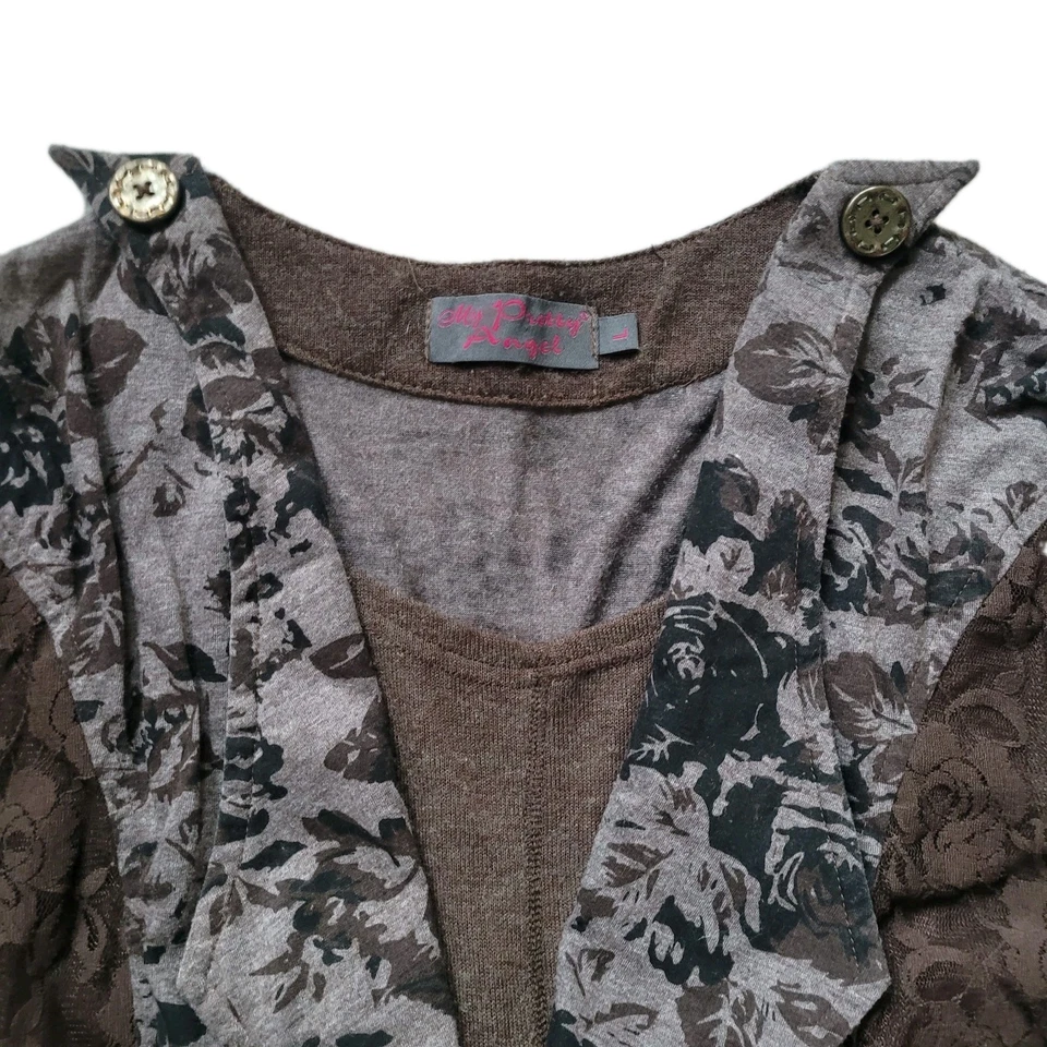 Top túnica de encaje vintage Y2K My Pretty Angel marrón cabaña romántico grunge grande Foto 4 de 4