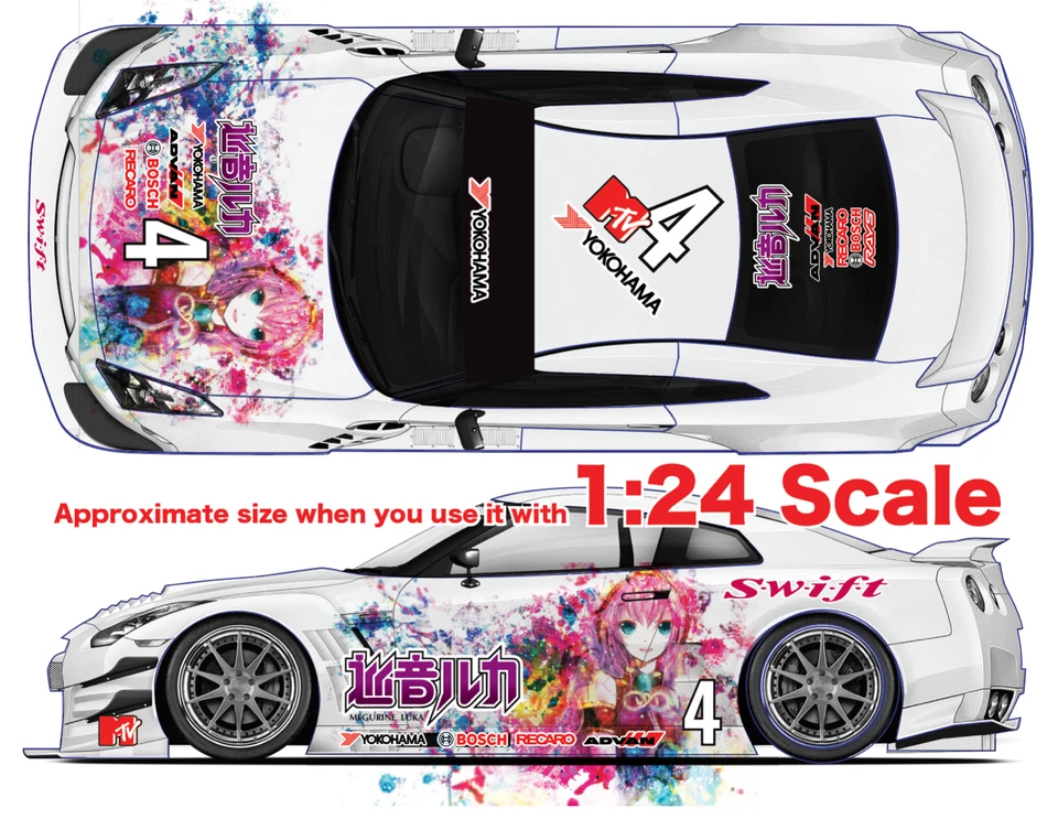 Megurine Luka volcaloid Racing WaterSlide Decal 1/24 - 1/28 RC Diecast A035 - Image 3 of 4