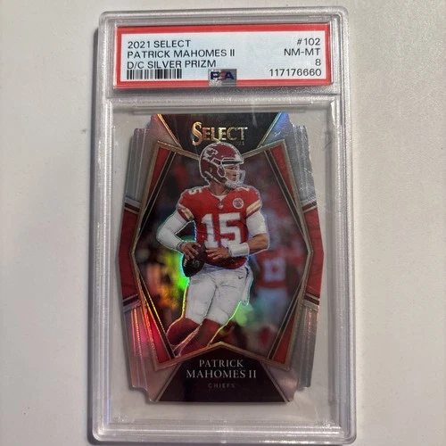 2021 SELECT PATRICK MAHOMES #102 DIE CUT RED/YELLOW PRIZM PSA NM-MT 8