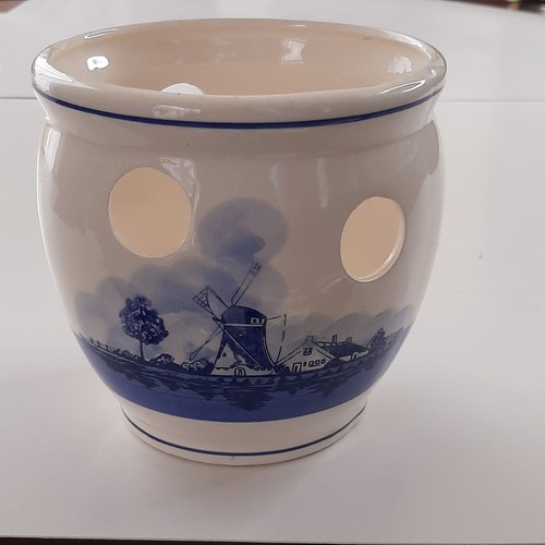 Vintage Unmarked Delft-Style Blue Crocus Planter Windmill Sailing Ship 6-holes - Picture 4 of 6