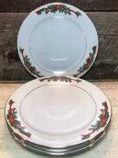 Lot of 4 POINSETTIA & RIBBONS Christmas Fine China 7 3/8” Appetizer BREAD PLATES