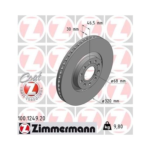 Disco Freno Zimmermann 100.1249.20 Coat Z per Vag Audi (faw) Assale Anteriore - Imagen 1 de 2